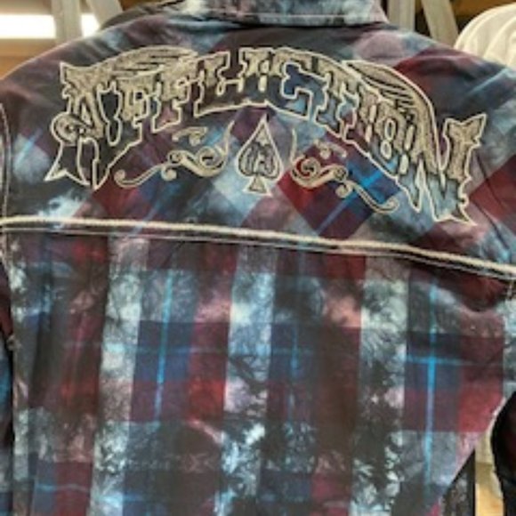 Men's Long Sleeve Blue and Red Affliction Button Down, Multiple Sizes! - Picture 2 of 2